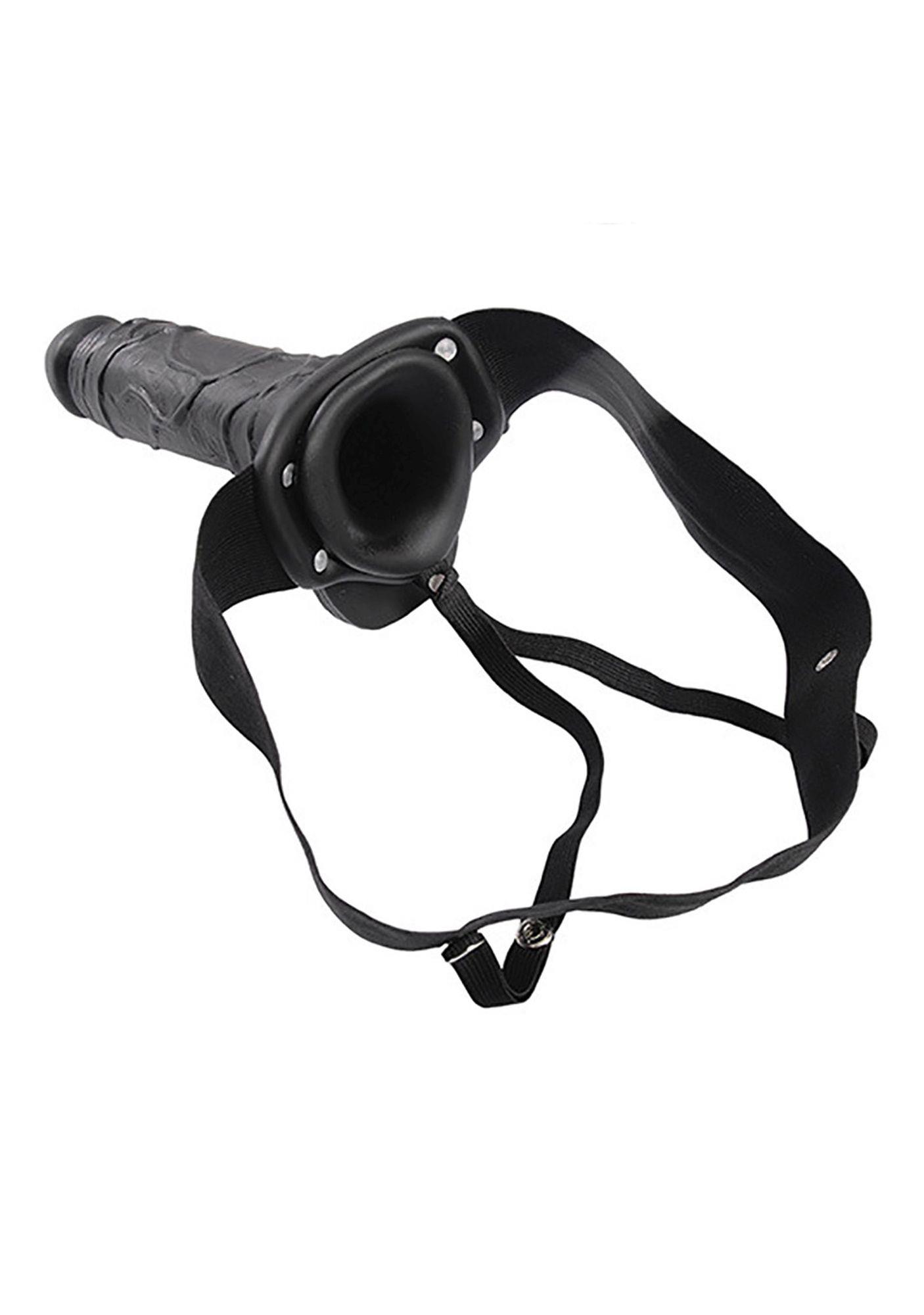 Proteza strap-on z jądrami – pusta w środku, czarna, 20,5 cm — zdjęcie 1
