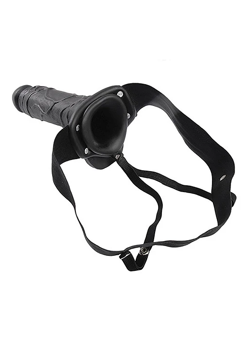 Proteza strap-on z jądrami – pusta w środku, czarna, 20,5 cm