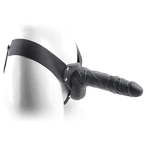 Proteza strap-on z jądrami – pusta w środku, czarna, 20,5 cm — zdjęcie 3