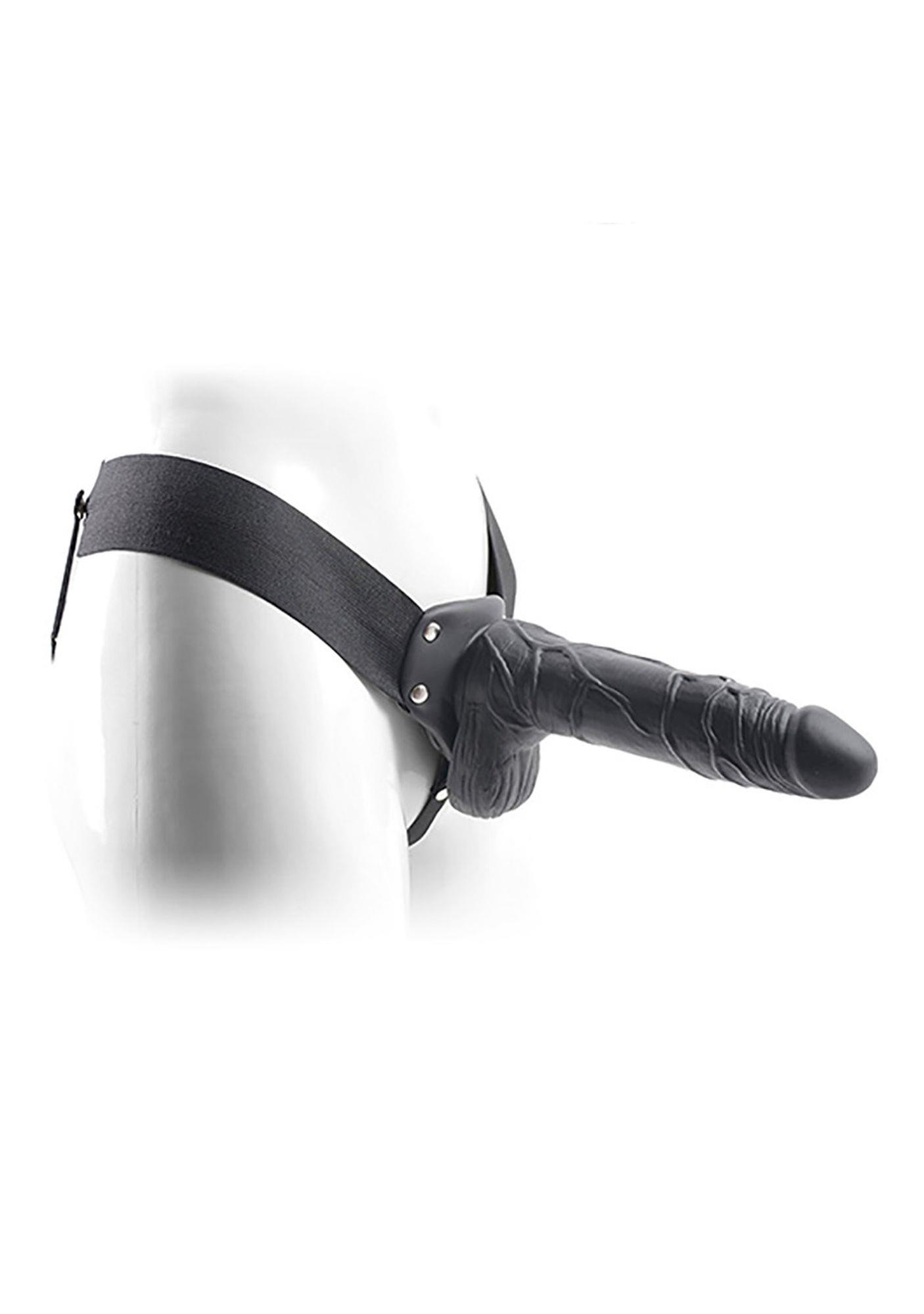 Proteza strap-on z jądrami – pusta w środku, czarna, 20,5 cm — zdjęcie 6