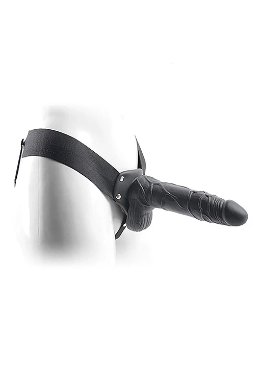 Proteza strap-on z jądrami – pusta w środku, czarna, 20,5 cm — zdjęcie 6