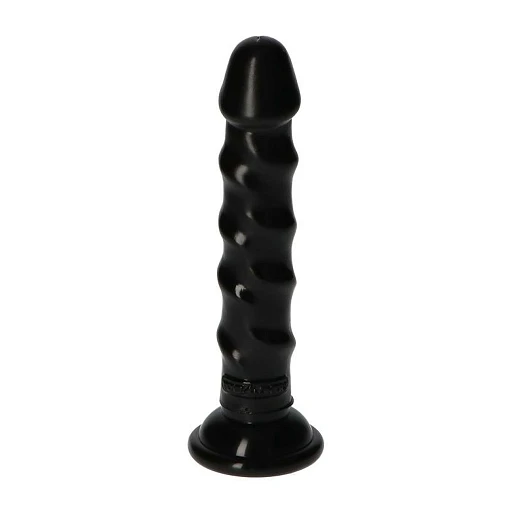 Dildo Ugo Black - 14,5 cm, spiralne żebra, przyssawka — zdjęcie 2