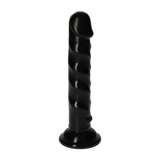Dildo Ugo Black - 14,5 cm, spiralne żebra, przyssawka — zdjęcie 5