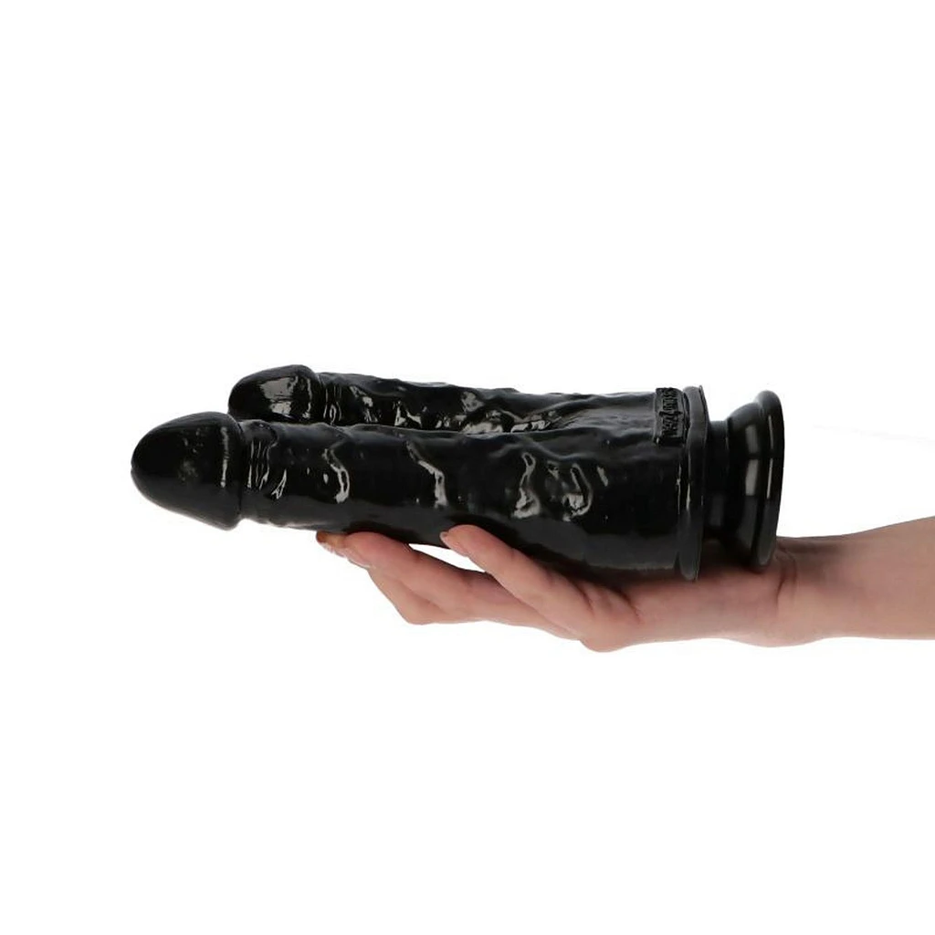 Podwójne dildo Romolo e Remo 7.5” – czarne, z przyssawką — zdjęcie 6