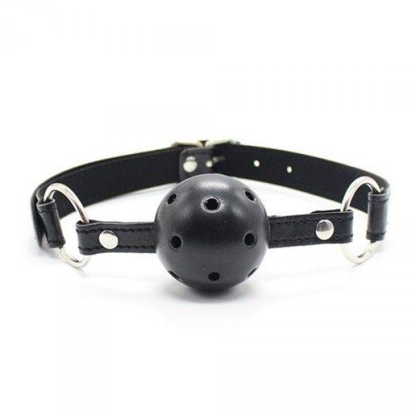 Knebel Breathable Ball Gag - czarny z otworami — zdjęcie 1
