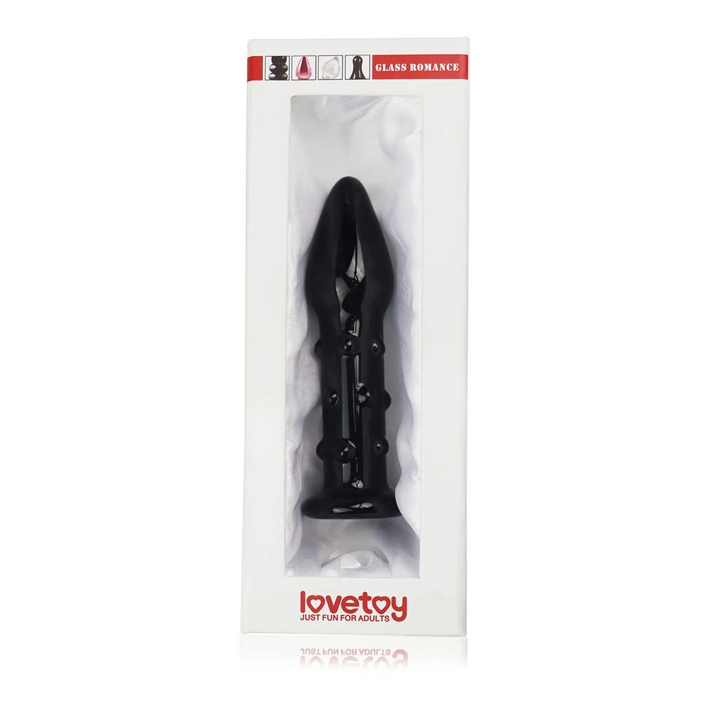 Szklany korek Romance Black – M, gładki stożek, teksturowany trzon — zdjęcie 2