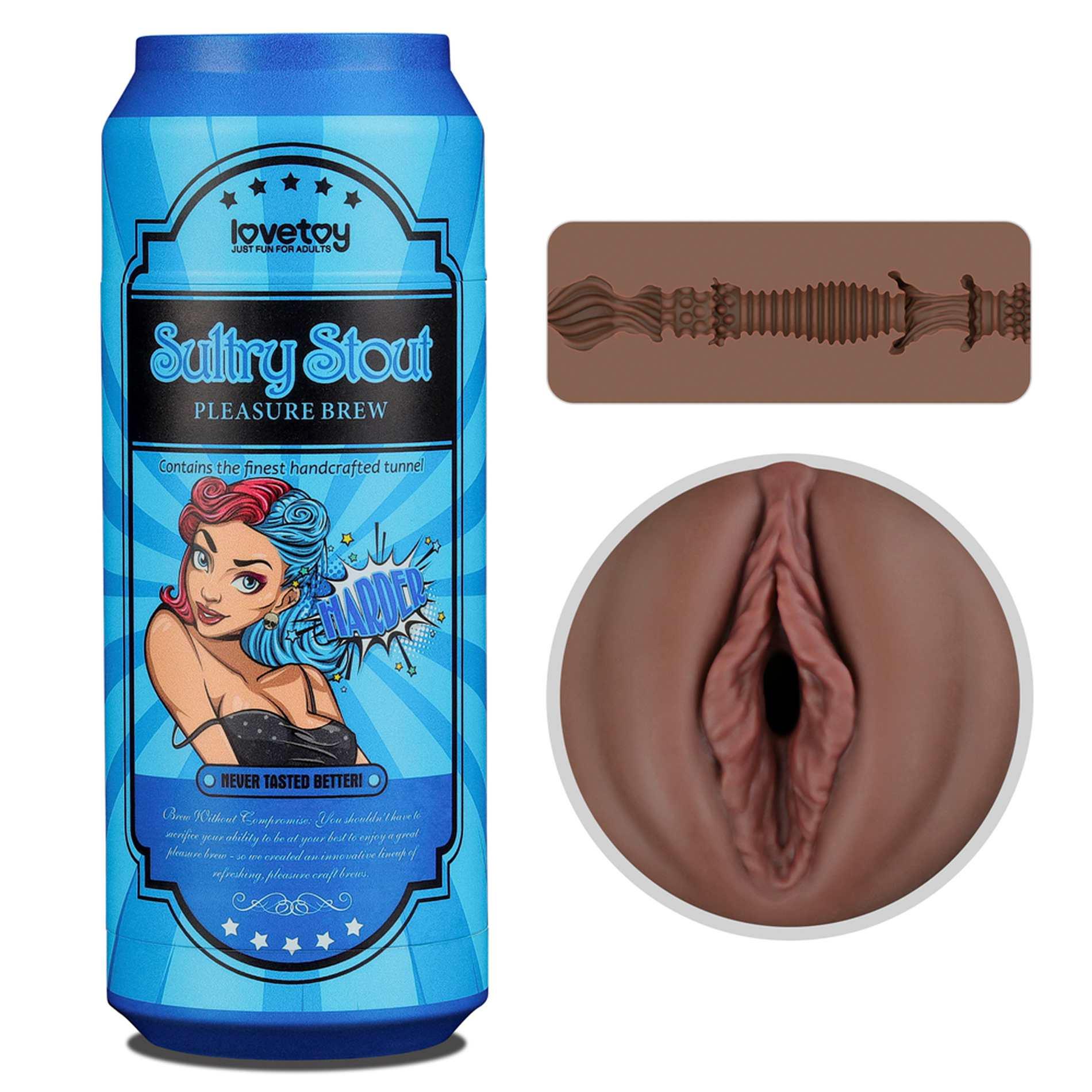 Masturbator Lovetoy Sultry Stout – wagina, etui w formie puszki piwa — zdjęcie 1