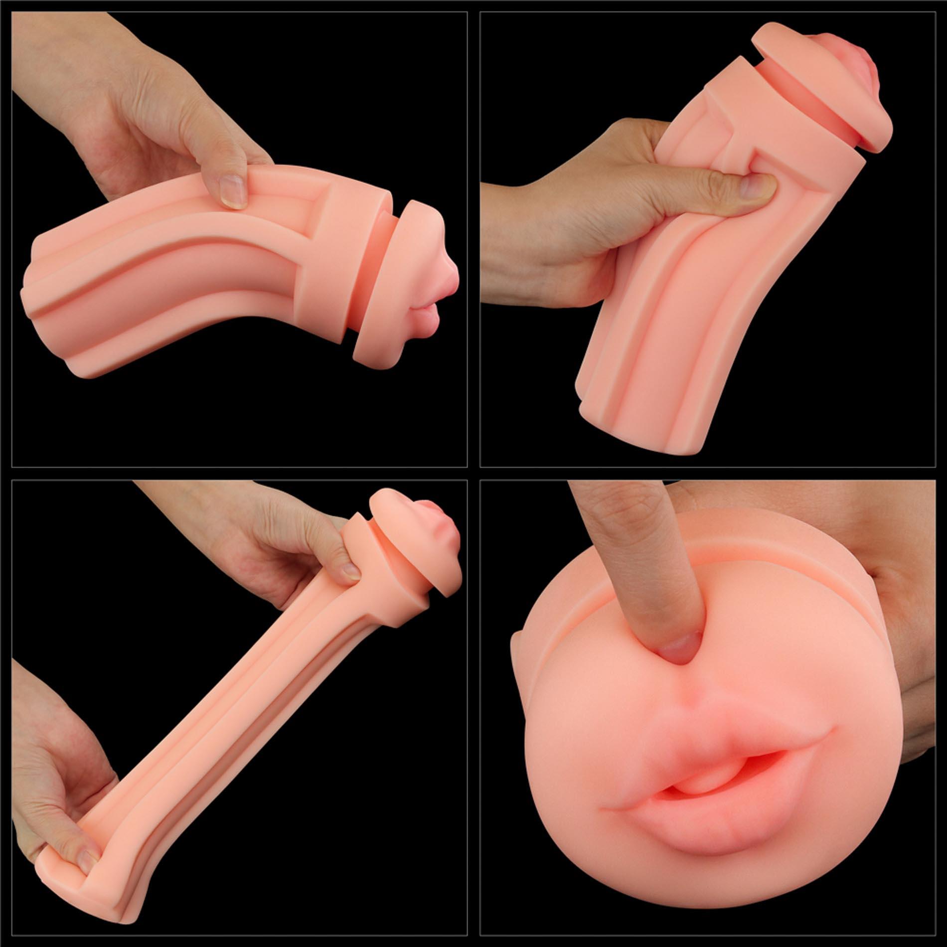 Masturbator Lovetoy Cream Ale – usta, teksturowany tunel TPE — zdjęcie 2