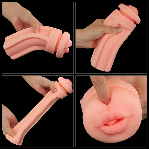 Masturbator Lovetoy Cream Ale – usta, teksturowany tunel TPE — zdjęcie 2