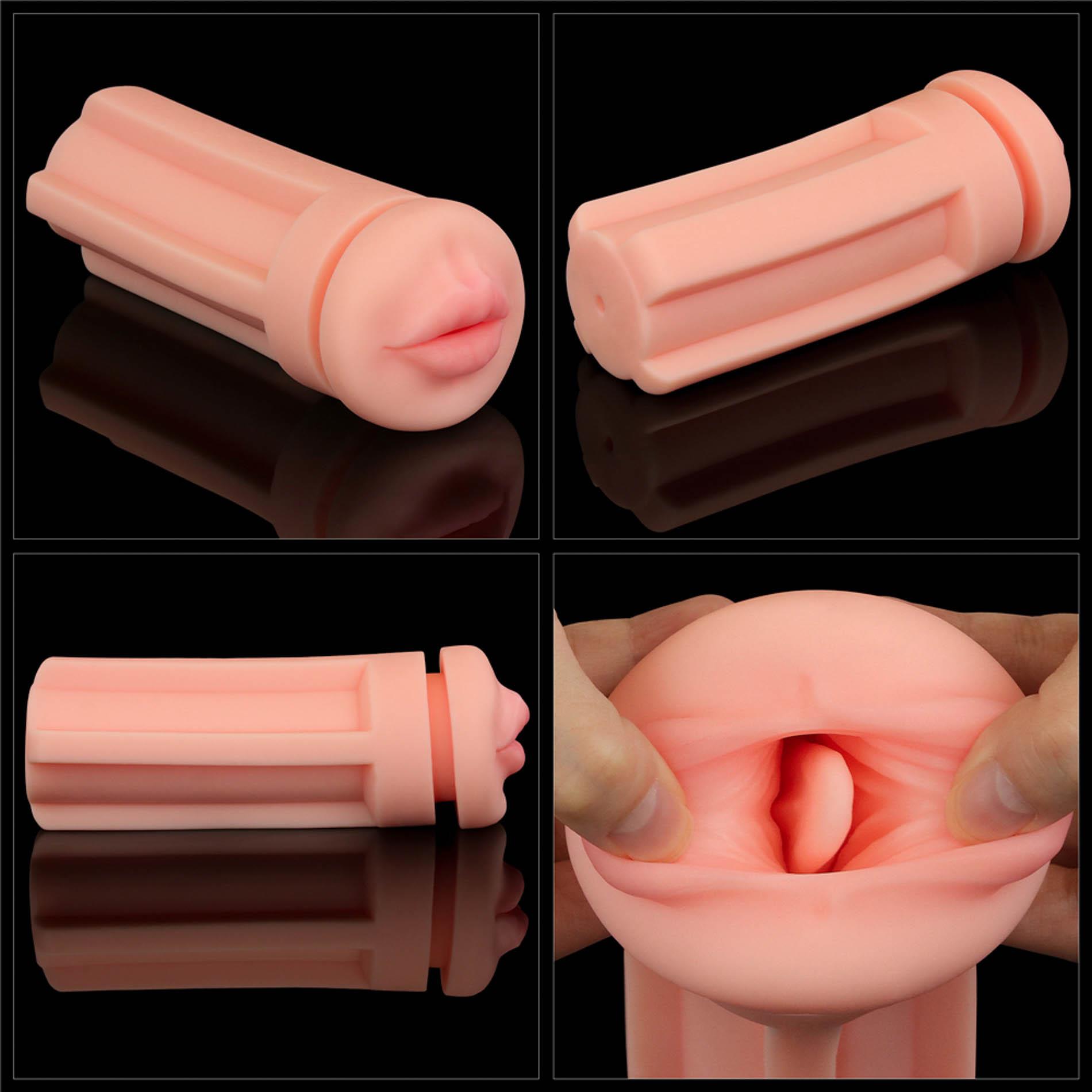 Masturbator Lovetoy Cream Ale – usta, teksturowany tunel TPE — zdjęcie 1