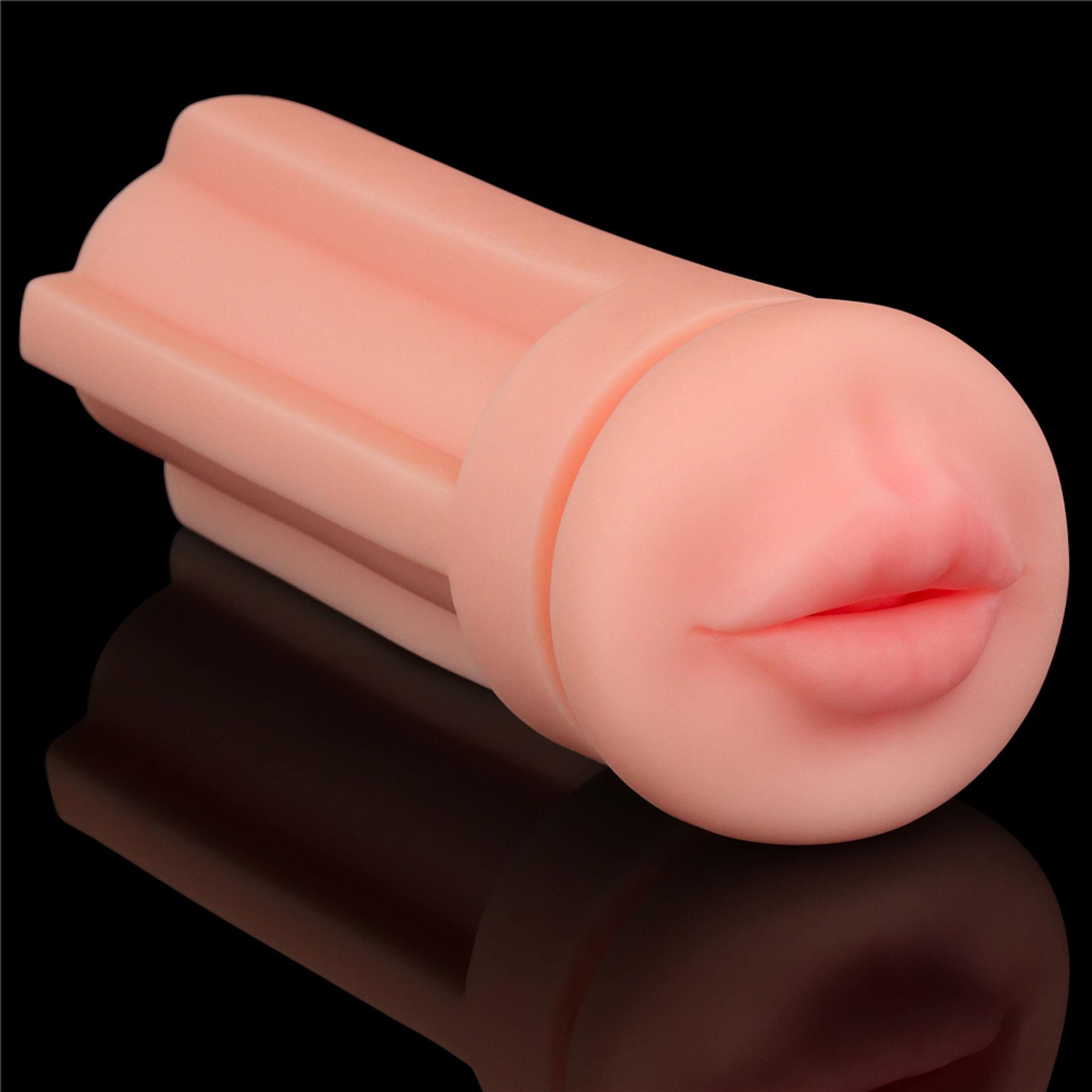 Masturbator Lovetoy Cream Ale – usta, teksturowany tunel TPE — zdjęcie 11