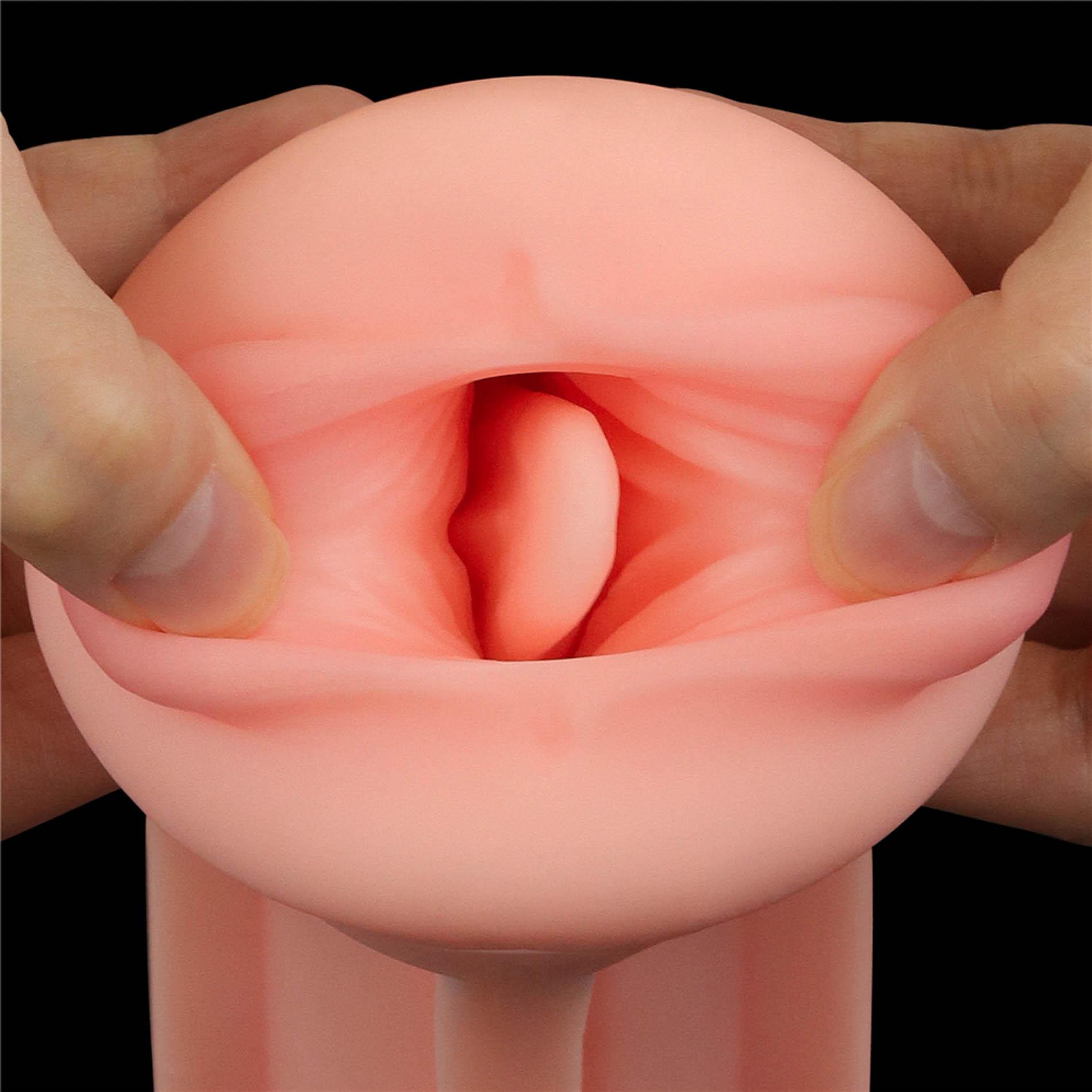 Masturbator Lovetoy Cream Ale – usta, teksturowany tunel TPE — zdjęcie 6