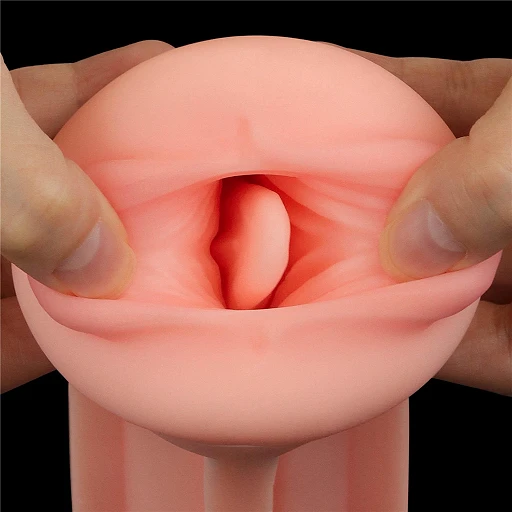Masturbator Lovetoy Cream Ale – usta, teksturowany tunel TPE — zdjęcie 6