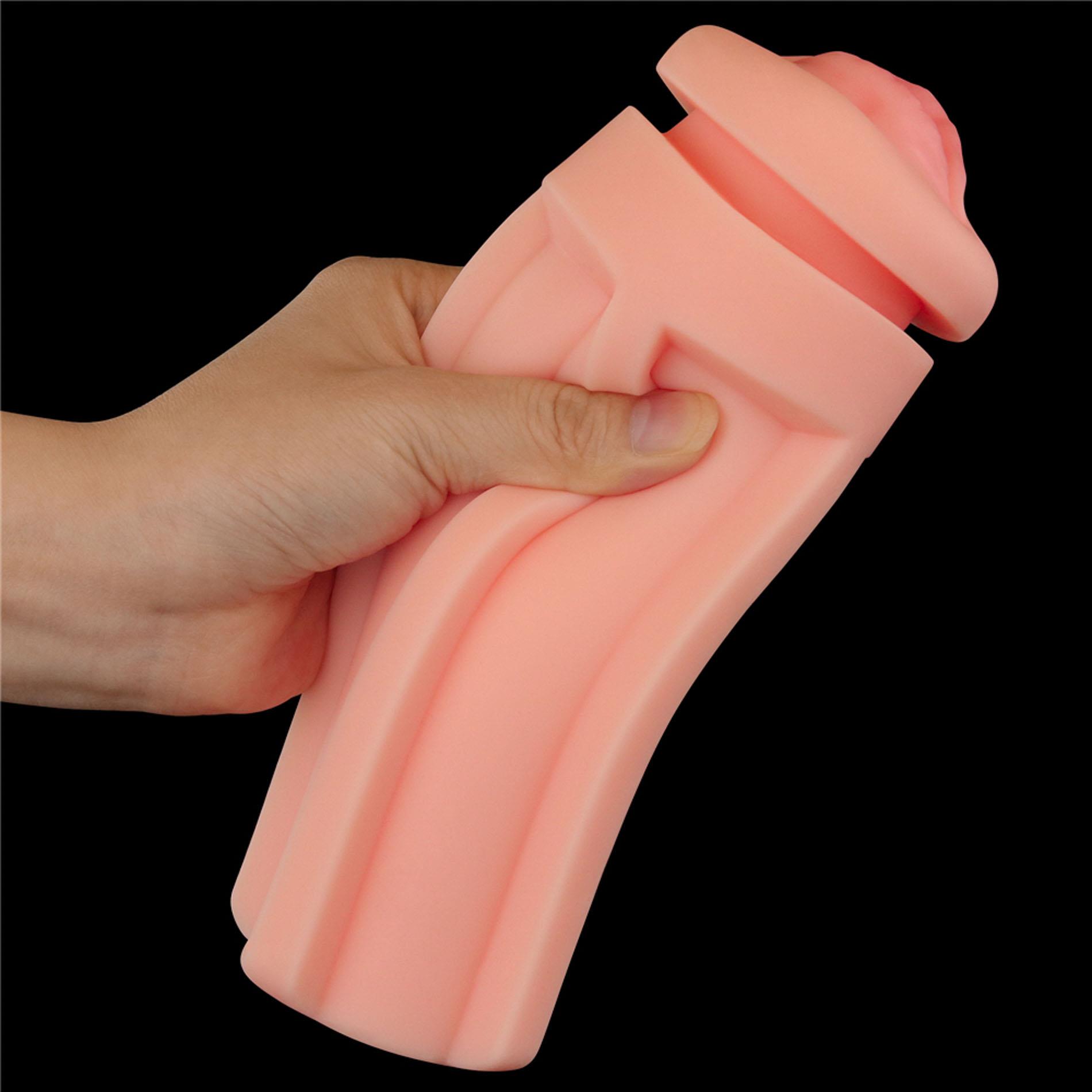 Masturbator Lovetoy Cream Ale – usta, teksturowany tunel TPE — zdjęcie 7