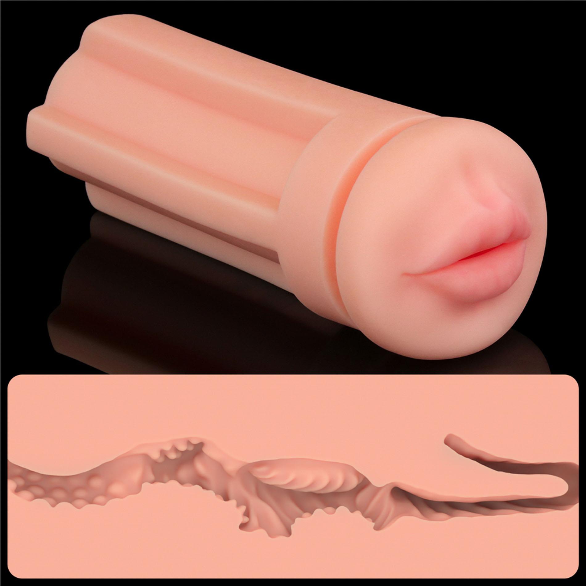 Masturbator Lovetoy Cream Ale – usta, teksturowany tunel TPE — zdjęcie 9