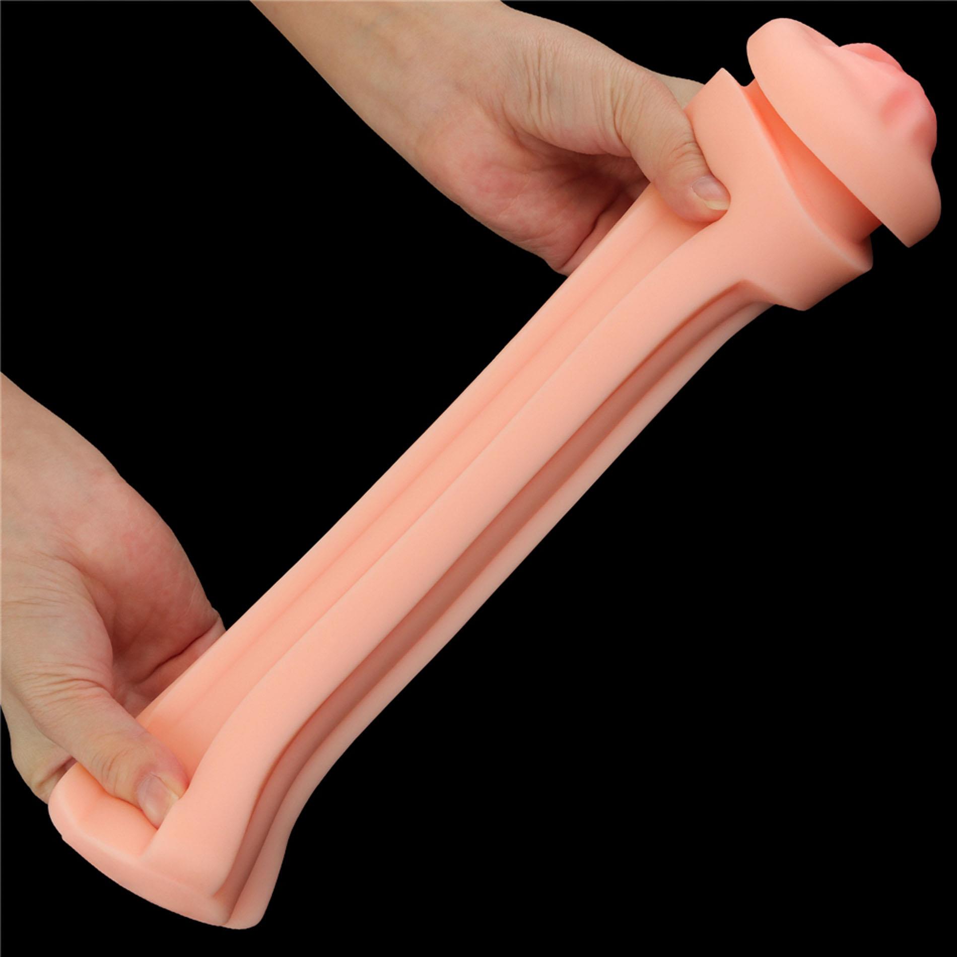 Masturbator Lovetoy Cream Ale – usta, teksturowany tunel TPE — zdjęcie 10