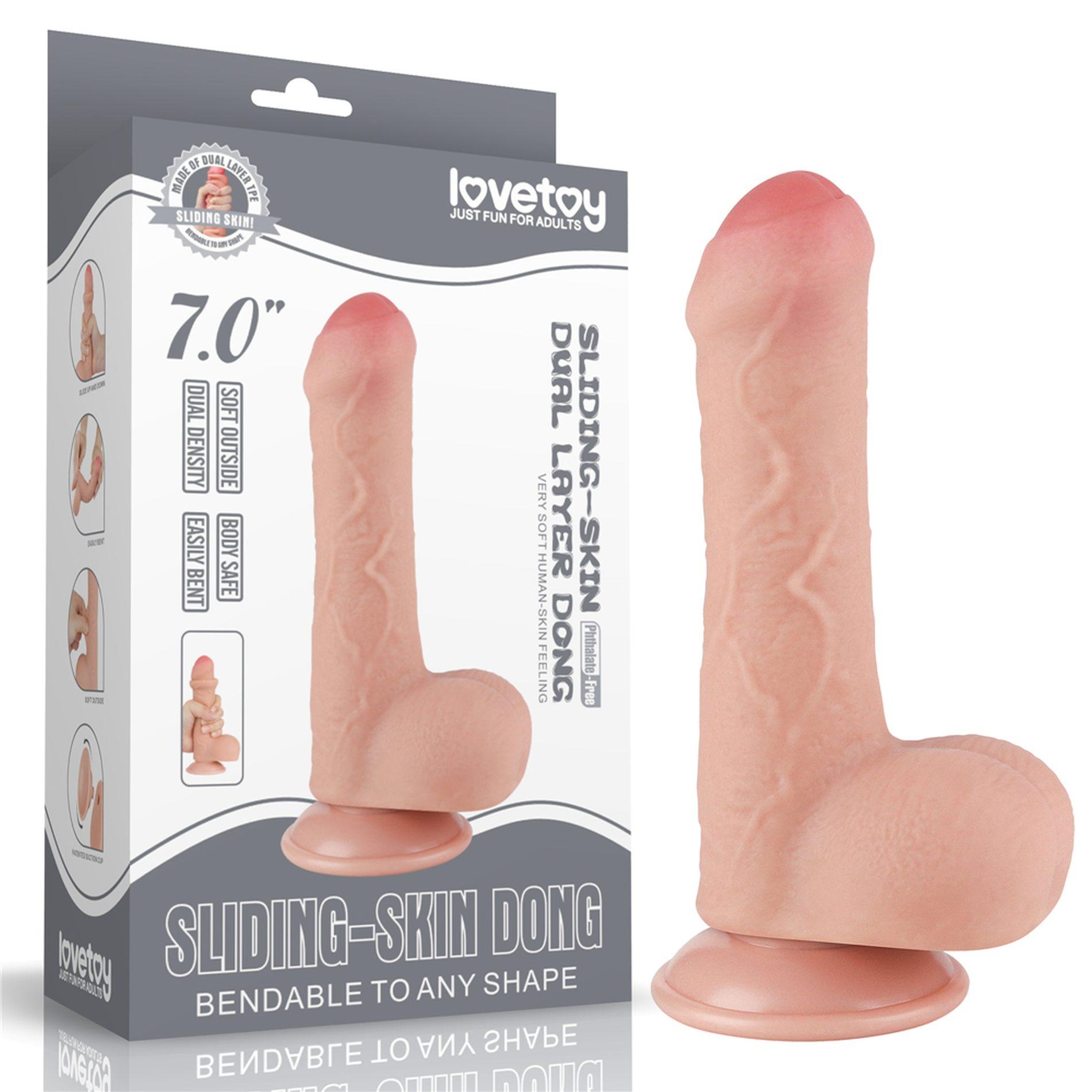 Dildo Lovetoy Sliding Skin z jądrami – 18 cm, proste