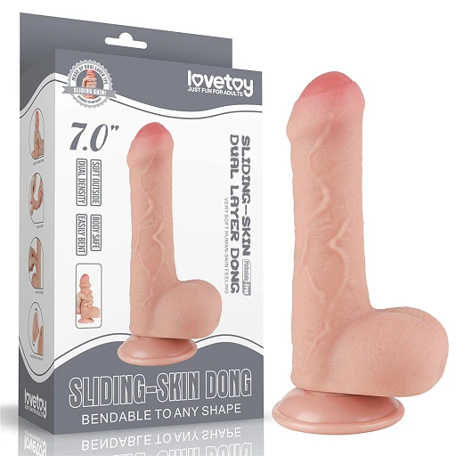 Dildo Lovetoy Sliding Skin z jądrami – 18 cm, proste