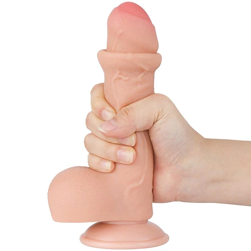 Dildo Lovetoy Sliding Skin z jądrami – 18 cm, proste