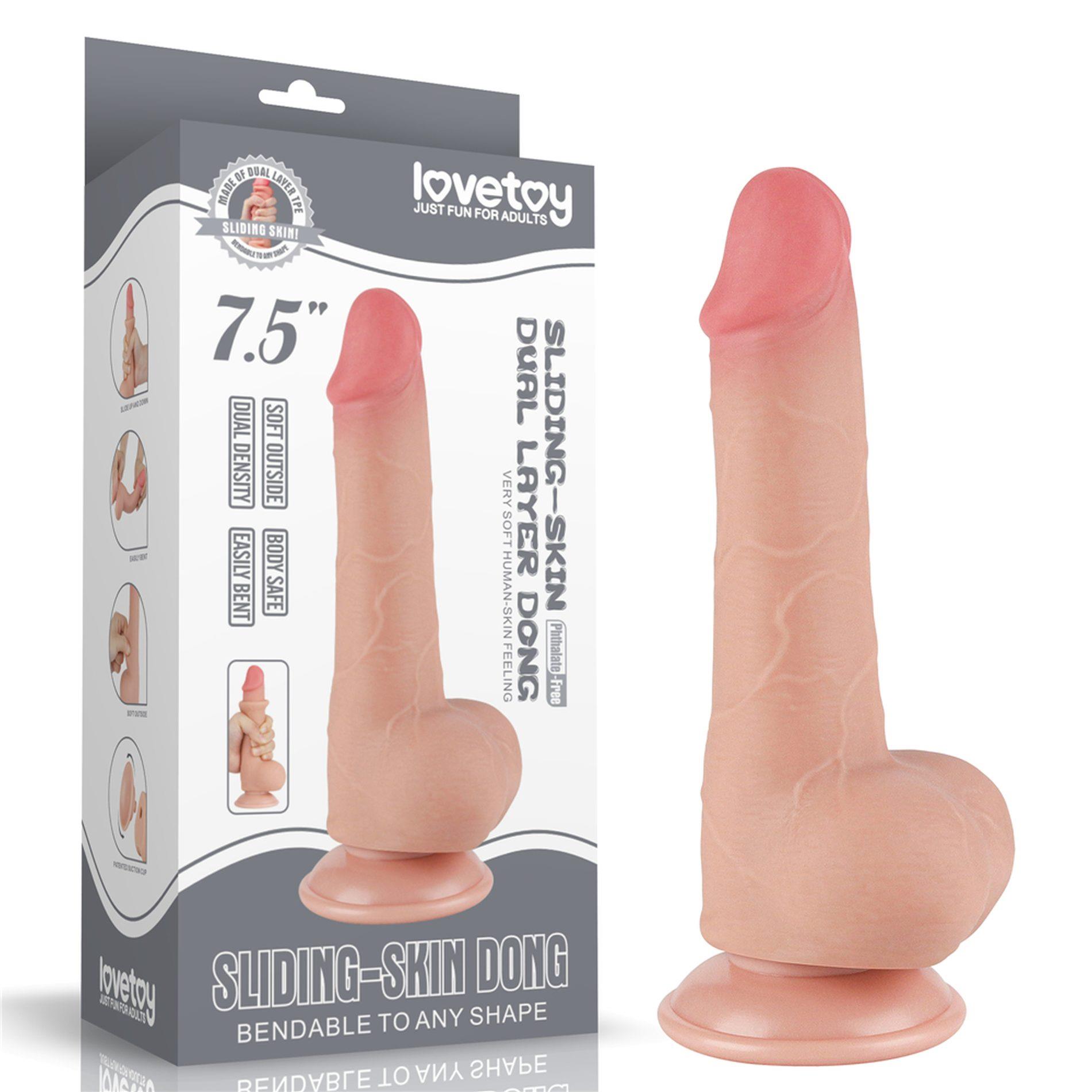 Dildo Lovetoy Sliding Skin z jądrami – 19,5 cm, średnica 3,6 cm