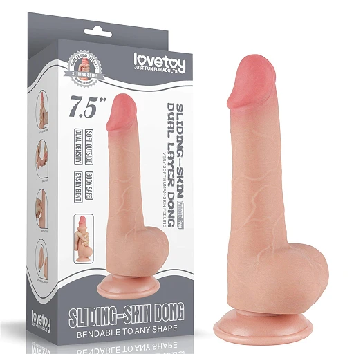 Dildo Lovetoy Sliding Skin z jądrami – 19,5 cm, średnica 3,6 cm