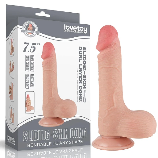 Dildo Lovetoy Sliding Skin z jądrami – 19,5 cm, średnica 3,7 cm