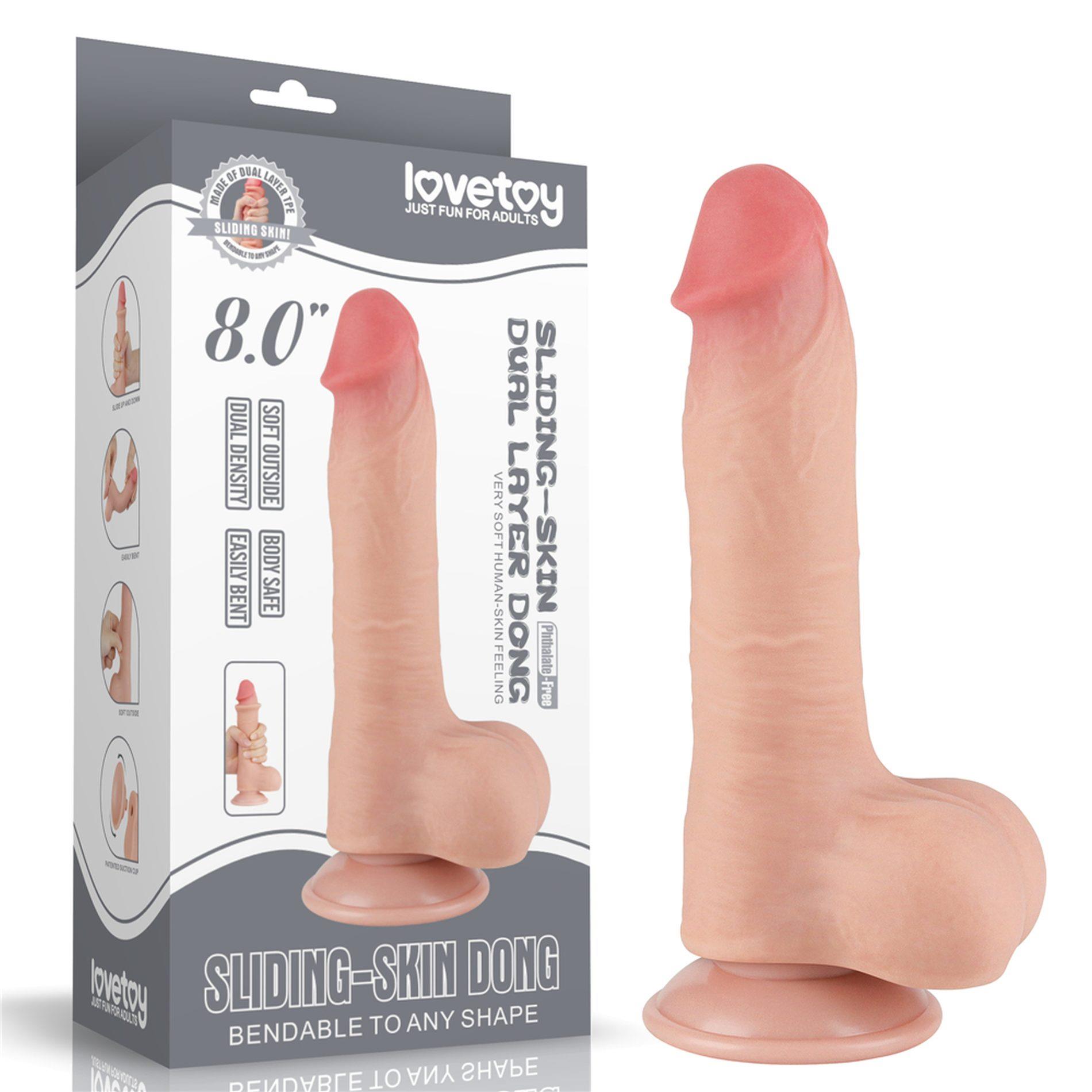 Dildo Lovetoy Sliding Skin z jądrami – 20 cm, średnica 3,9 cm