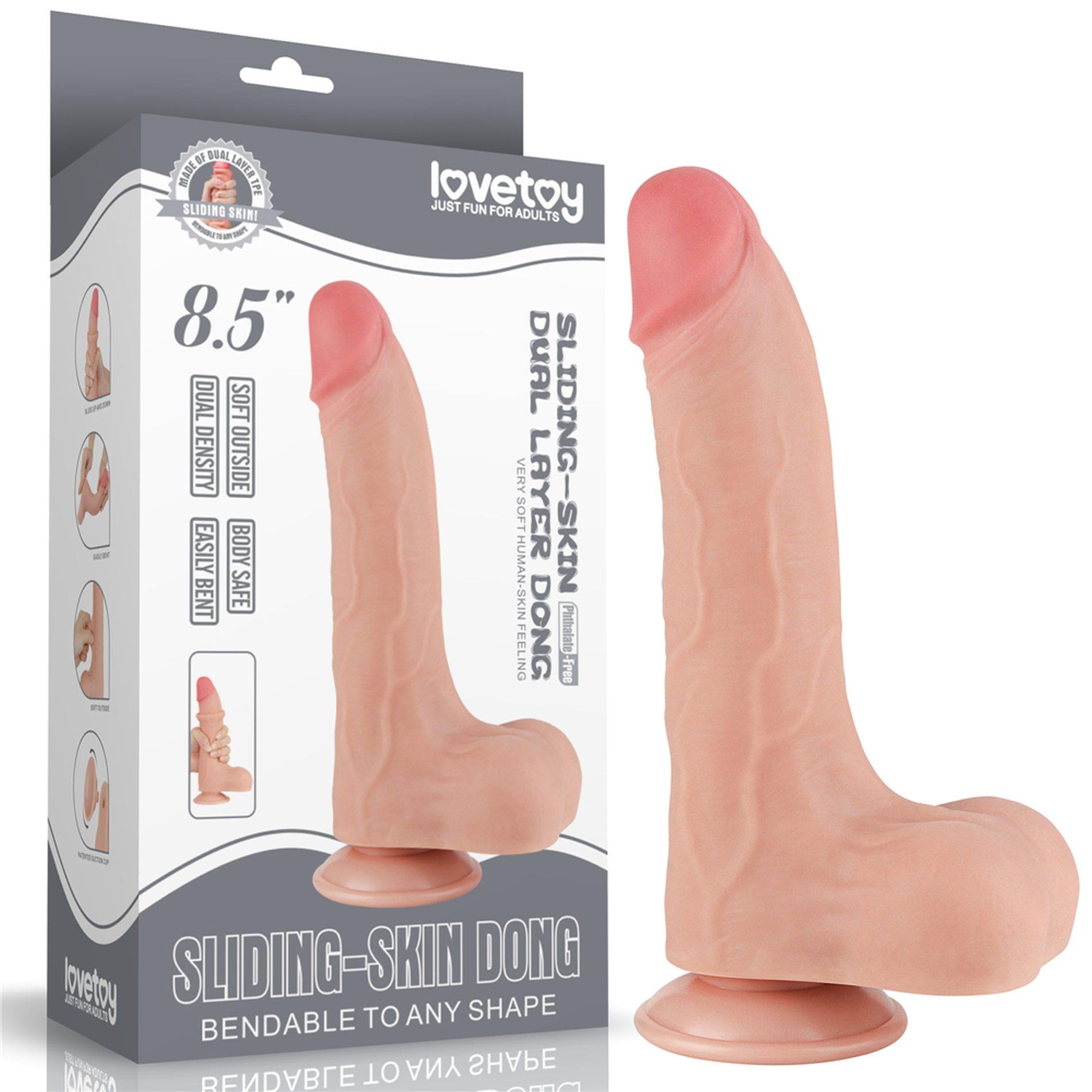 Dildo Lovetoy Sliding Skin – 22 cm, zakrzywione, duże jądra