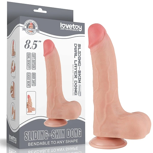 Dildo Lovetoy Sliding Skin – 22 cm, zakrzywione, duże jądra
