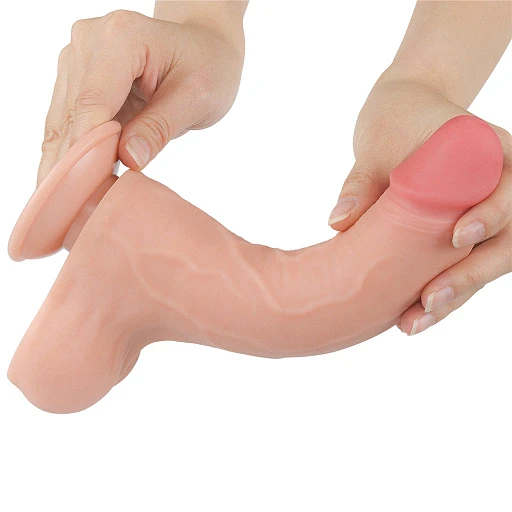 Dildo Lovetoy Sliding Skin – 22 cm, zakrzywione, duże jądra