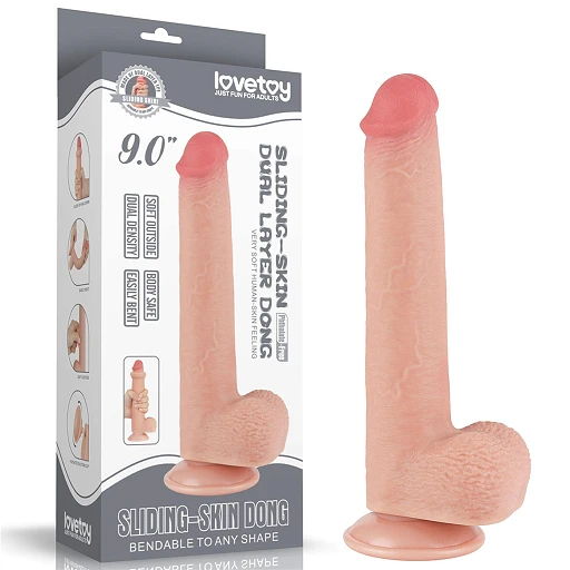 Dildo Lovetoy Sliding Skin z jądrami – 22 cm, smukłe