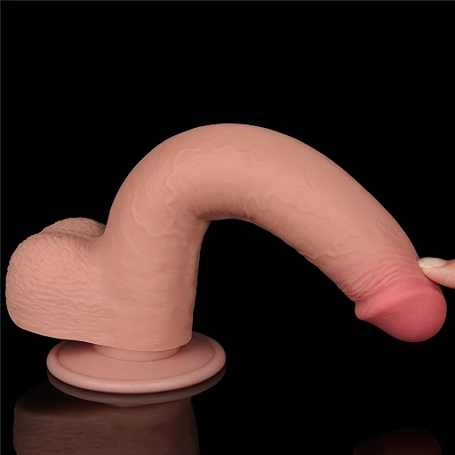 Dildo Lovetoy Sliding Skin z jądrami – 22 cm, smukłe