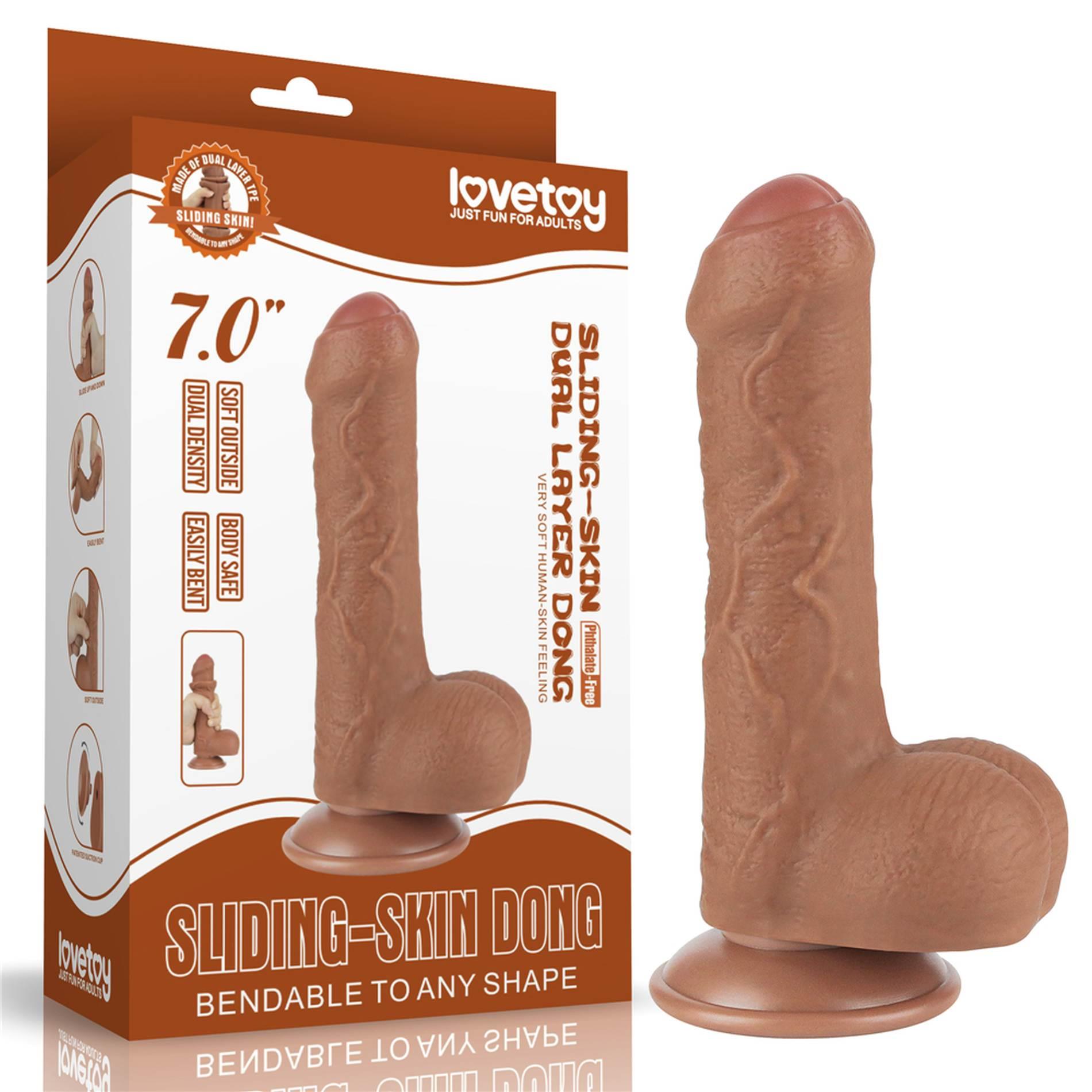 Dildo Lovetoy Sliding Skin z jądrami – 18 cm, proste