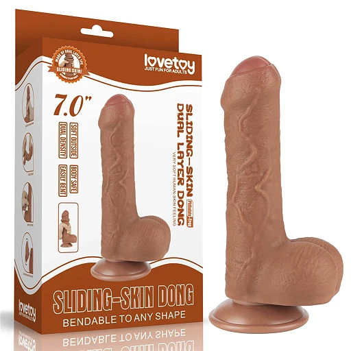 Dildo Lovetoy Sliding Skin z jądrami – 18 cm, proste