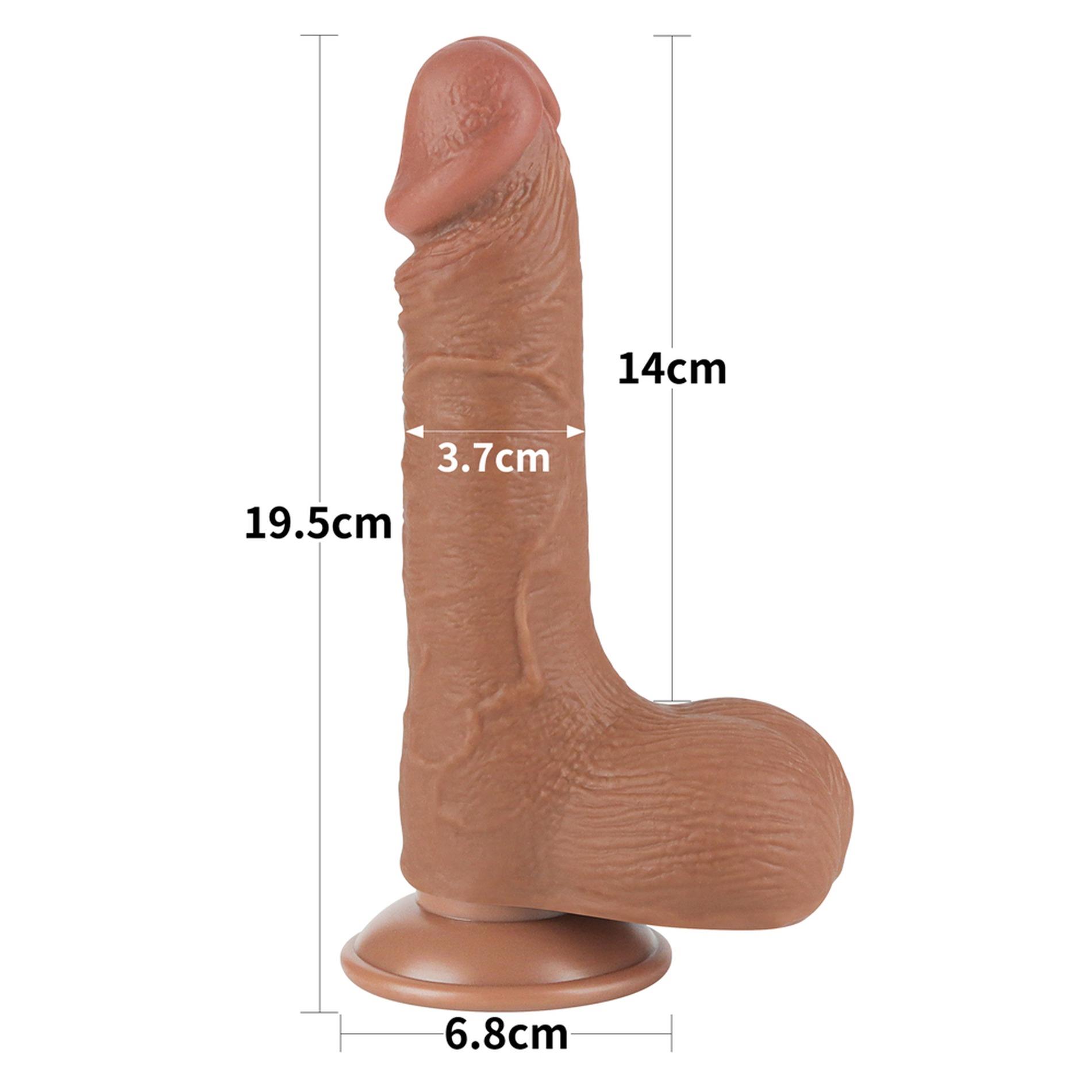 Dildo Lovetoy Sliding Skin Dual Layer – brązowe, z jądrami, 19,5 cm — zdjęcie 2
