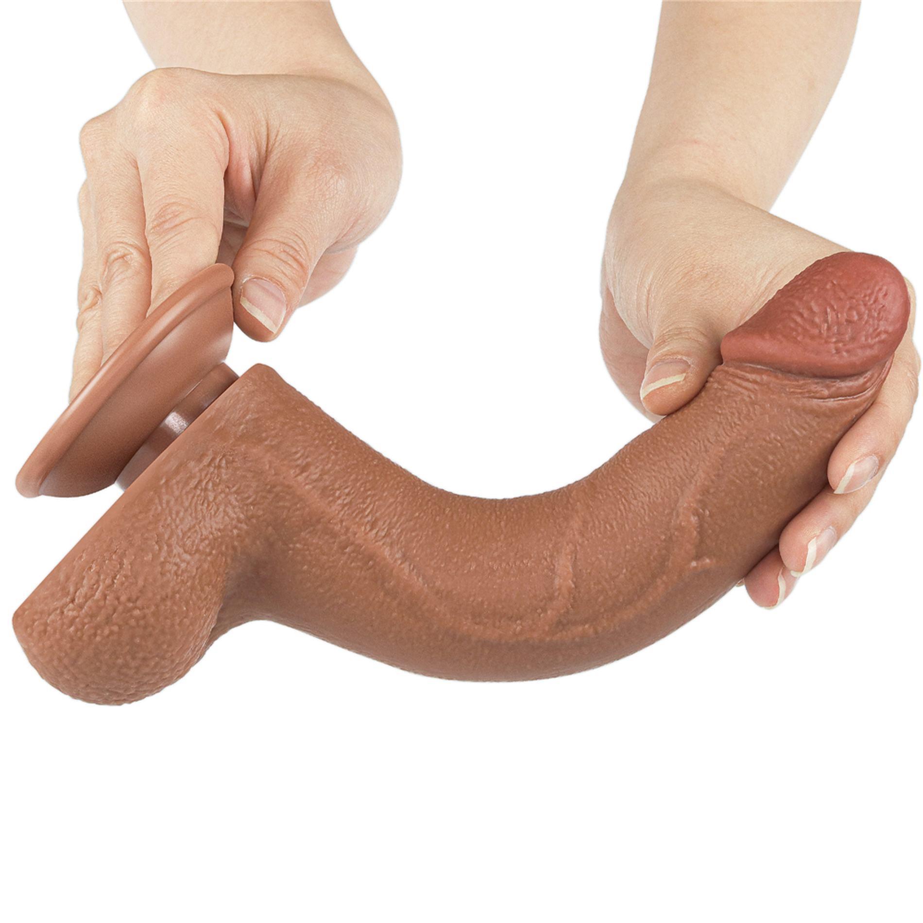 Dildo Lovetoy Sliding Skin Dual Layer – brązowe, 20 cm, średnica 4 cm — zdjęcie 3