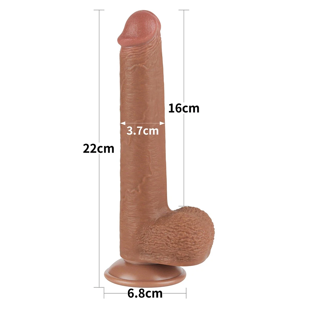 Dildo Sliding Skin 9'' Dual Layer – brązowe, z przyssawką — zdjęcie 2