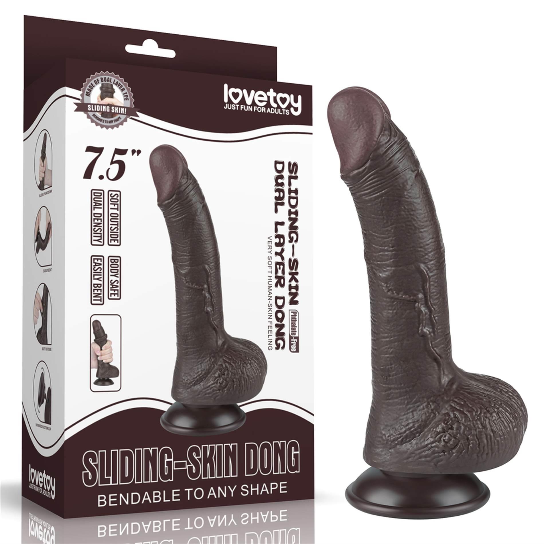 Dildo Lovetoy Sliding Skin Dual Layer – czarne, wygięte, 19,5 cm — zdjęcie 5
