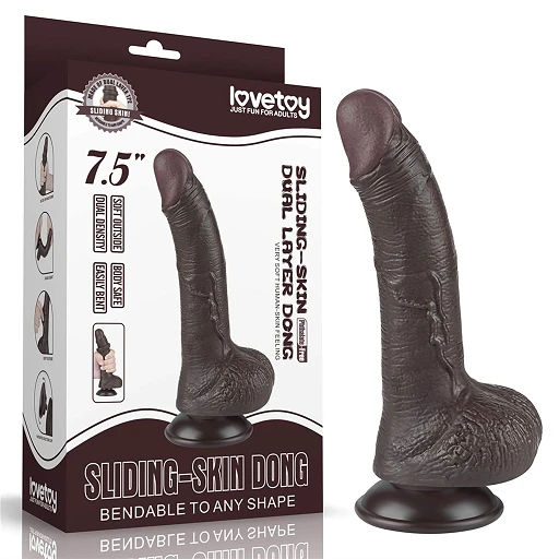 Dildo Lovetoy Sliding Skin Dual Layer – czarne, wygięte, 19,5 cm — zdjęcie 5