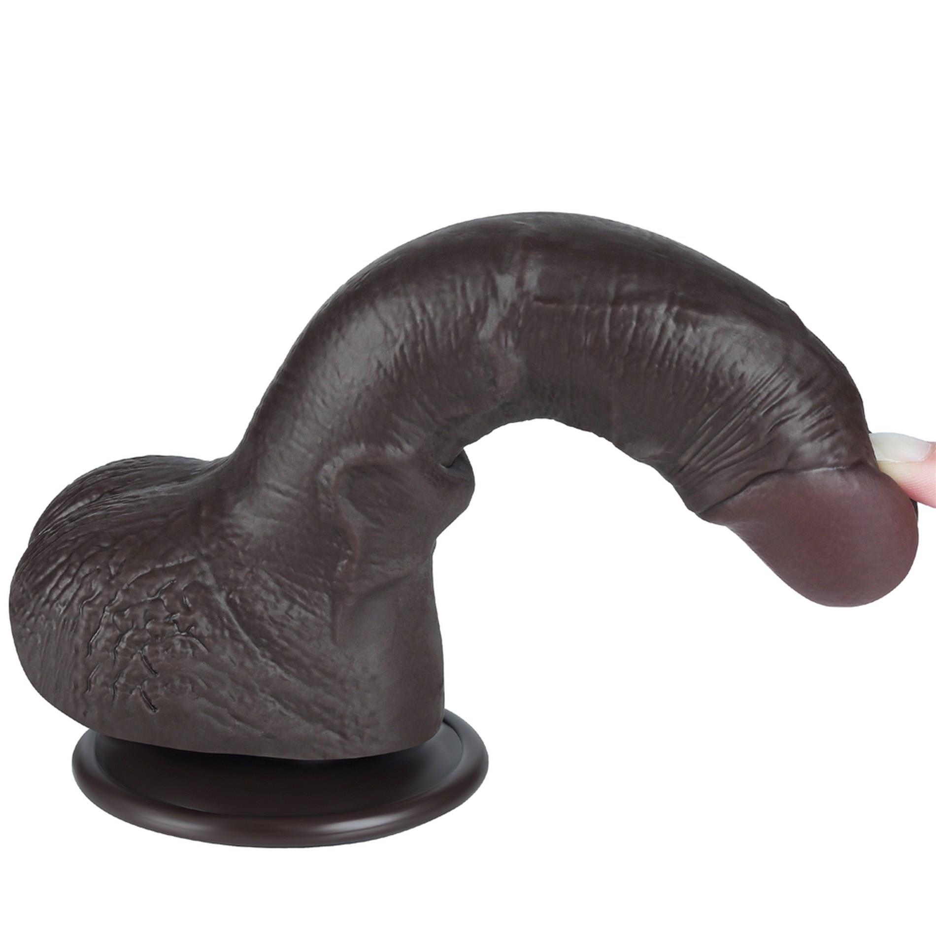 Dildo Lovetoy Sliding Skin Dual Layer – czarne, wygięte, 19,5 cm — zdjęcie 13