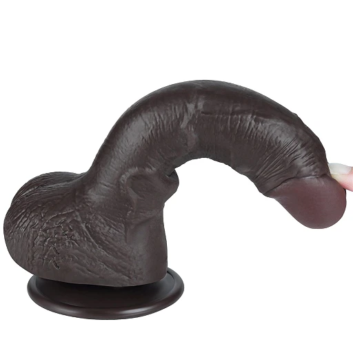 Dildo Lovetoy Sliding Skin Dual Layer – czarne, wygięte, 19,5 cm — zdjęcie 13