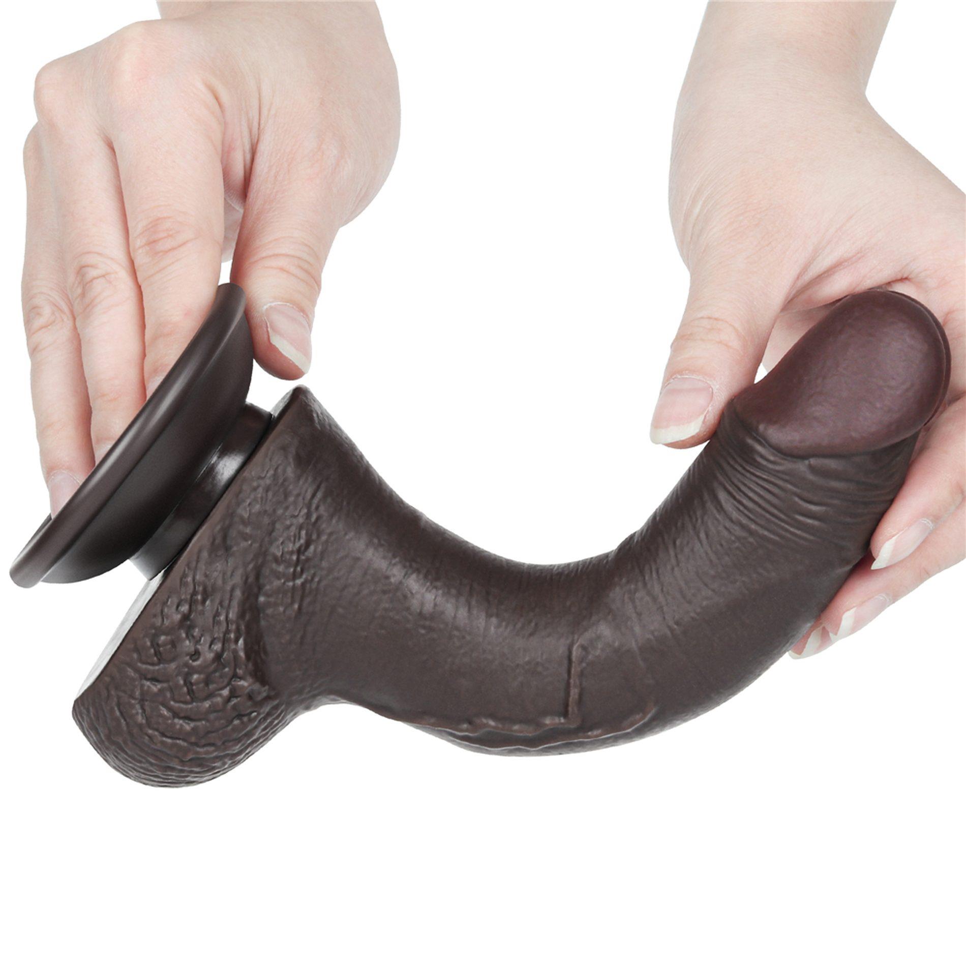 Dildo Lovetoy Sliding Skin Dual Layer – czarne, wygięte, 19,5 cm — zdjęcie 3