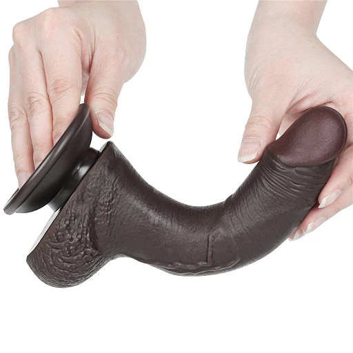 Dildo Lovetoy Sliding Skin Dual Layer – czarne, wygięte, 19,5 cm — zdjęcie 3
