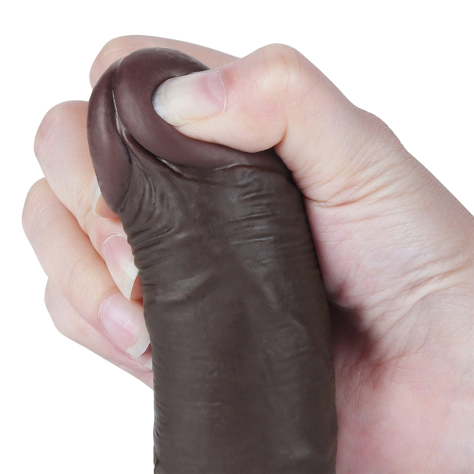 Dildo Lovetoy Sliding Skin Dual Layer – czarne, wygięte, 19,5 cm — zdjęcie 10