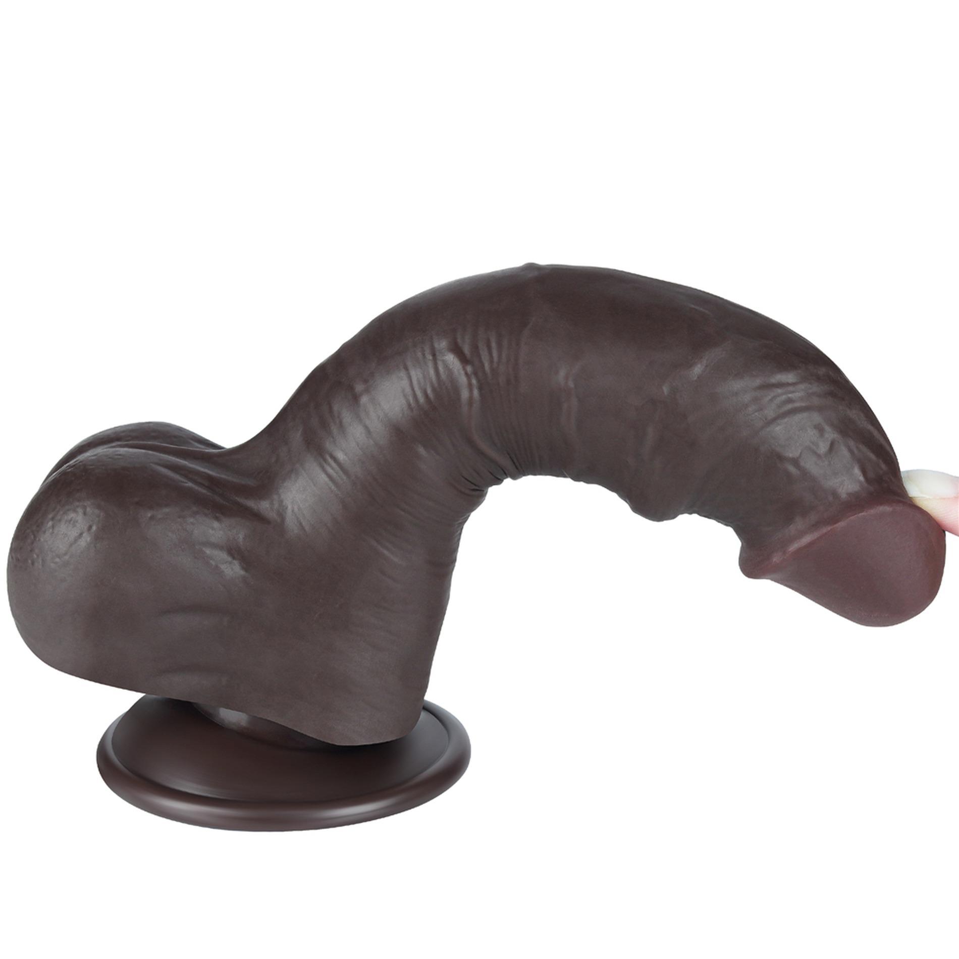 Dildo Lovetoy Sliding Skin Dual Layer – czarne, z jądrami, 20 cm — zdjęcie 13