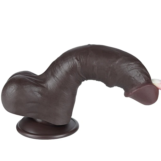 Dildo Lovetoy Sliding Skin Dual Layer – czarne, z jądrami, 20 cm — zdjęcie 13