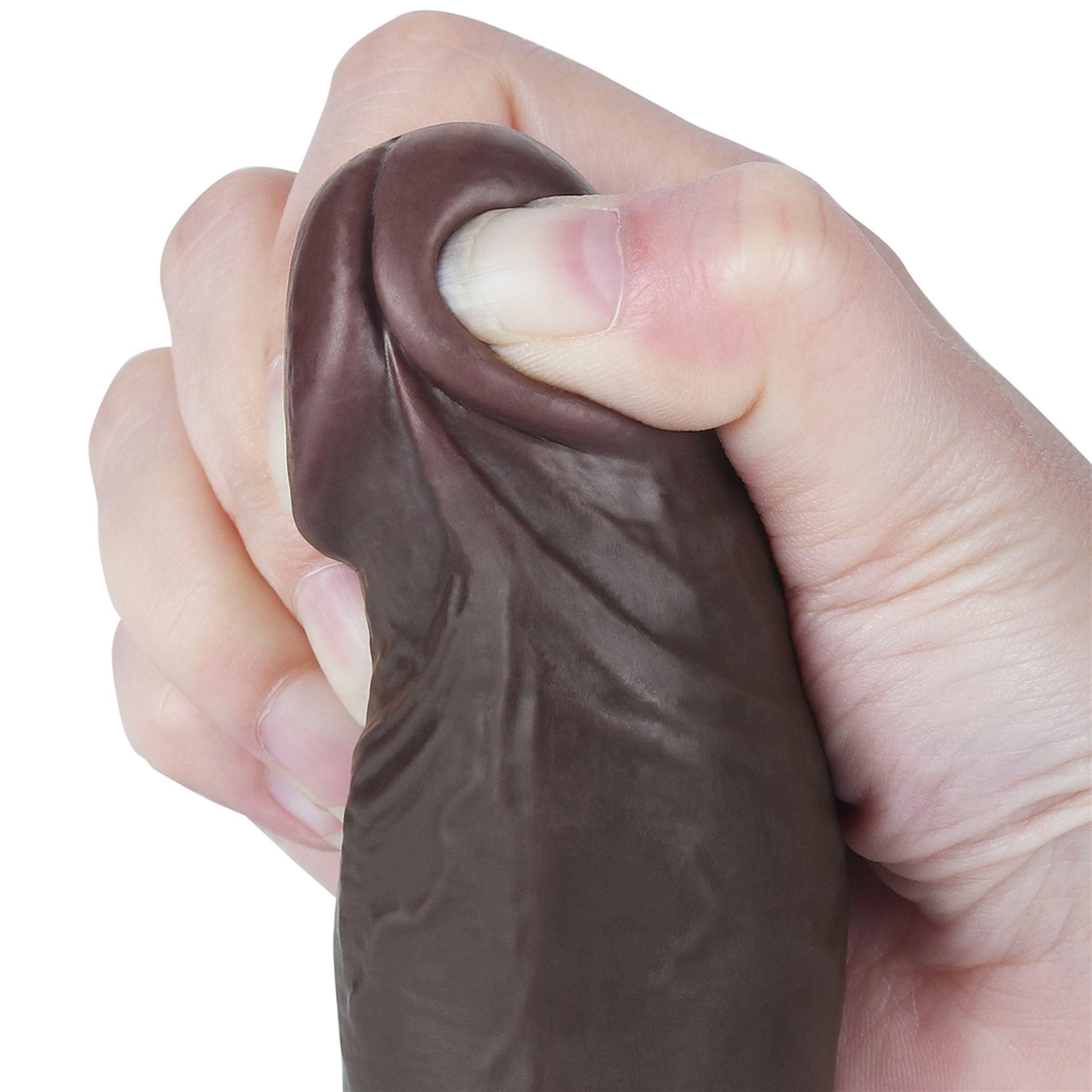 Dildo Lovetoy Sliding Skin Dual Layer – czarne, z jądrami, 20 cm — zdjęcie 10