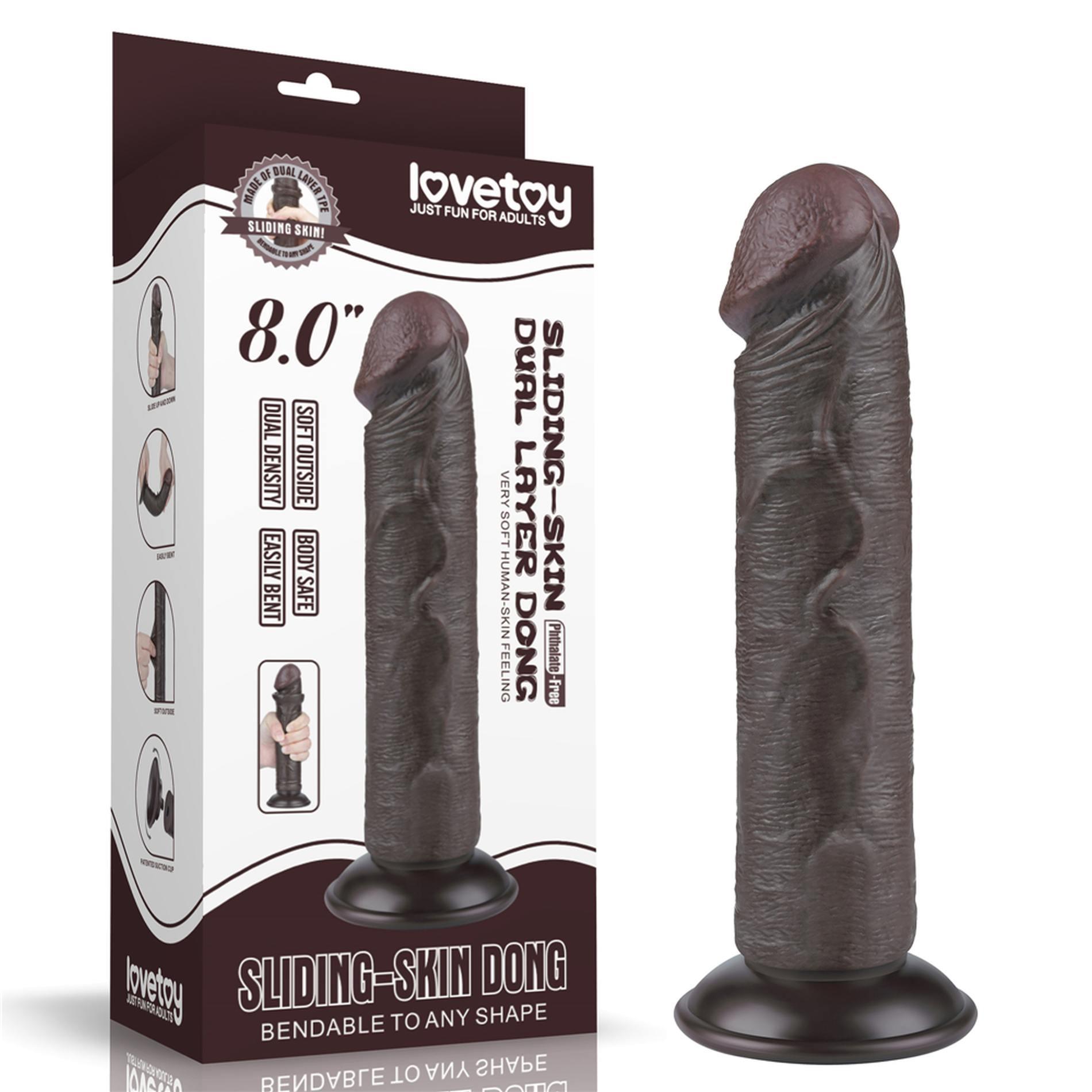 Dildo Lovetoy Sliding Skin Dual Layer – czarne, bez jąder, 20 cm — zdjęcie 1