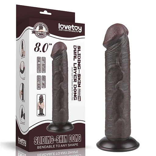 Dildo Lovetoy Sliding Skin Dual Layer – czarne, bez jąder, 20 cm