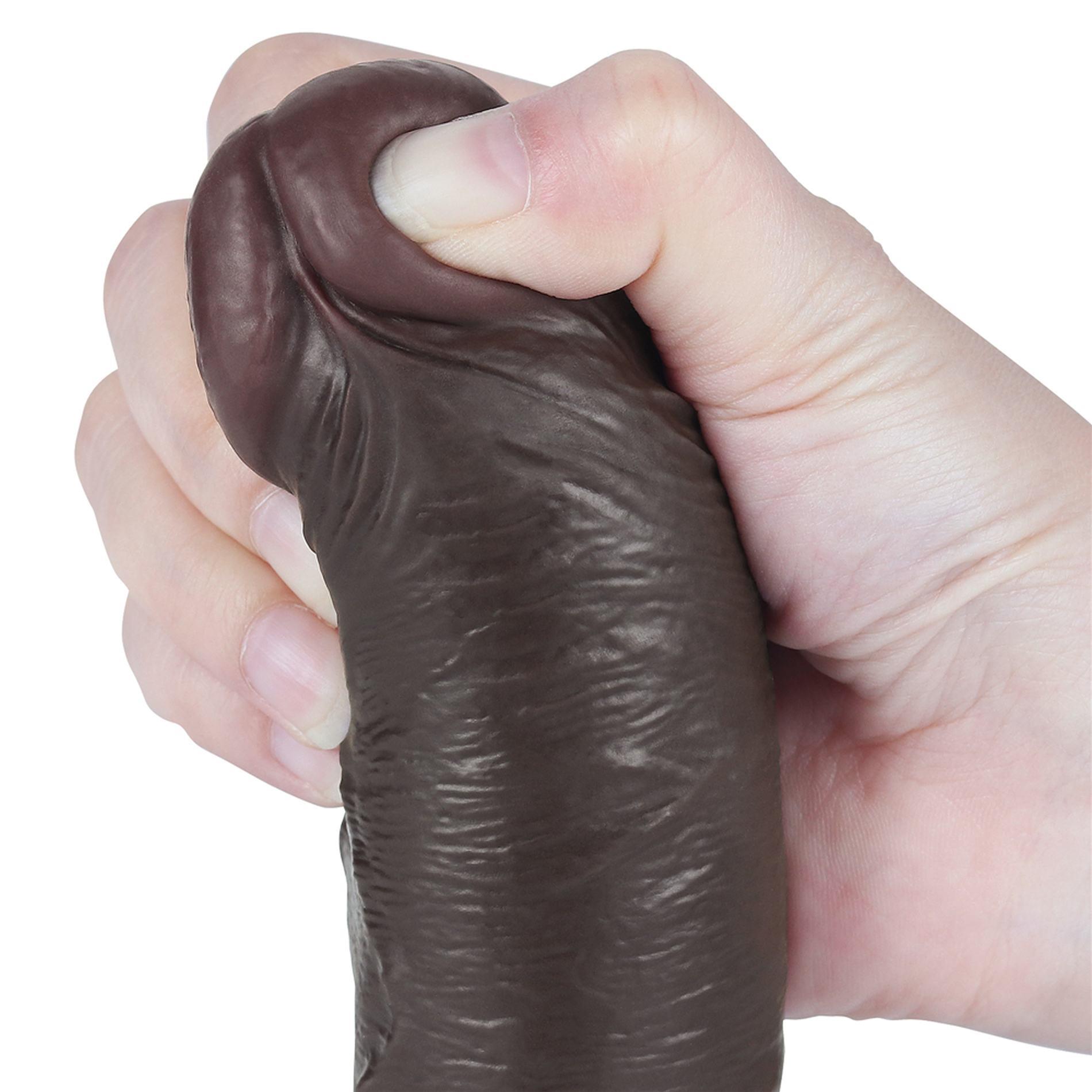 Dildo Lovetoy Sliding Skin Dual Layer – czarne, bez jąder, 20 cm — zdjęcie 9